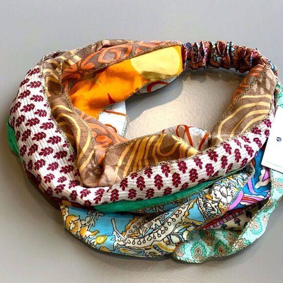 Paths of the Spirit Multicolored Multi Print Ribboned Sari Strip Headband NEW - Picture 4 of 7